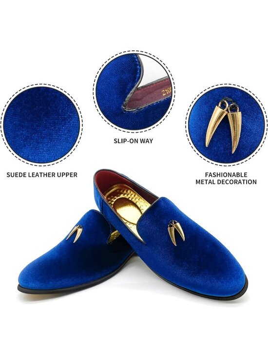 Men\'s Royal Blue Velvet Penny Loafer Slip On Comfortable Party Classic Shoes main image 6